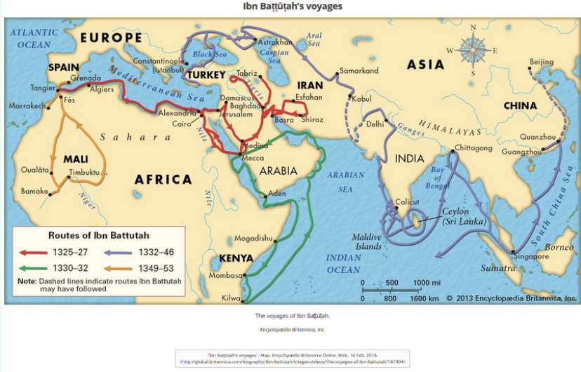 <p>What is notable about Ibn Battuta’s travels?</p>