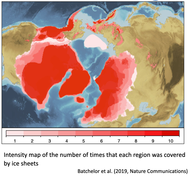 <p>Maximum extent of ice sheets through the quaternary</p><p class="MsoListParagraphCxSpMiddle"><span style="font-family: "Times New Roman"; line-height: normal; font-size: 7pt;"><span> </span></span>Each glacial left behind ‘evidnece’: glacial geomorphology, till, erratics etc</p><p class="MsoListParagraphCxSpLast"><span style="font-family: "Times New Roman"; line-height: normal; font-size: 7pt;"><span> </span></span>‘law of superpositions’: within wider geological context</p><p><span style="line-height: 18.4px;"><span>Allow us to ‘date’ the evidence and form glacial stratigraphy for each area</span></span></p>
