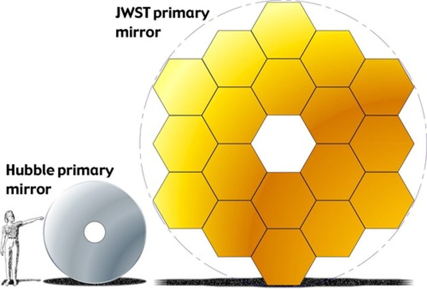 <p>Webb's mirror is 6.5 meters in diameter.</p>