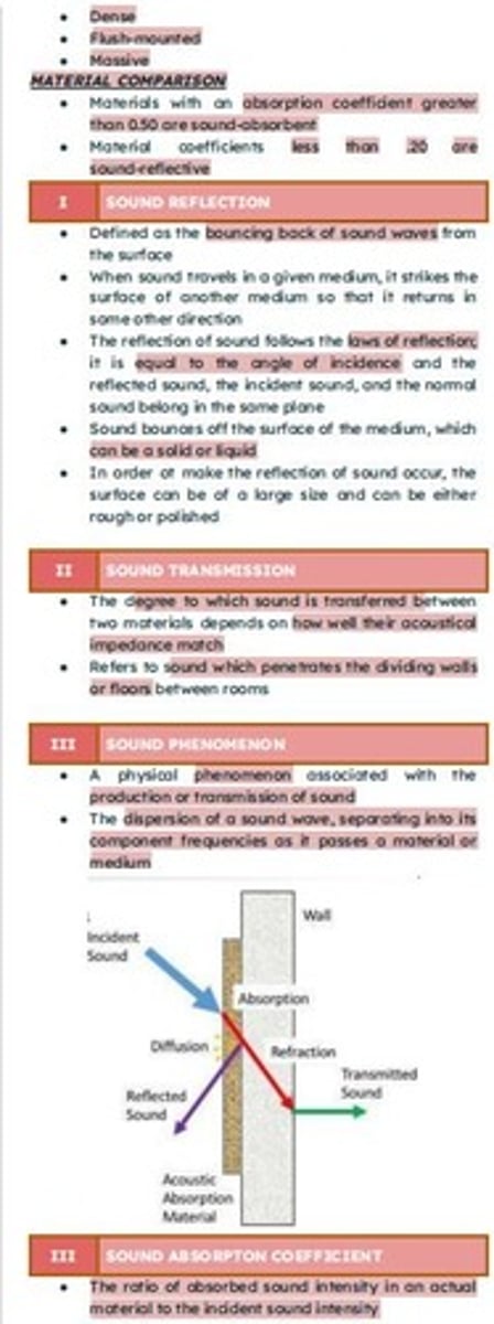 <p>The bouncing back of sound waves from a surface when sound strikes another medium.</p>