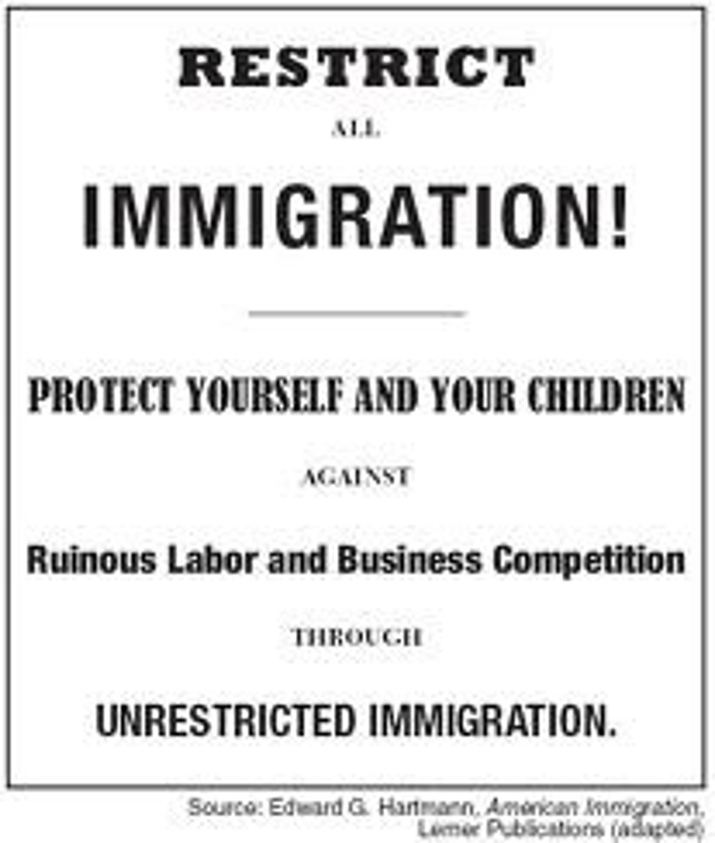 <p>American movement that feared immigrants would take jobs and impose their Roman Catholic beliefs on society, thereby degrading their version of American society and the Protestant Ethic.</p>