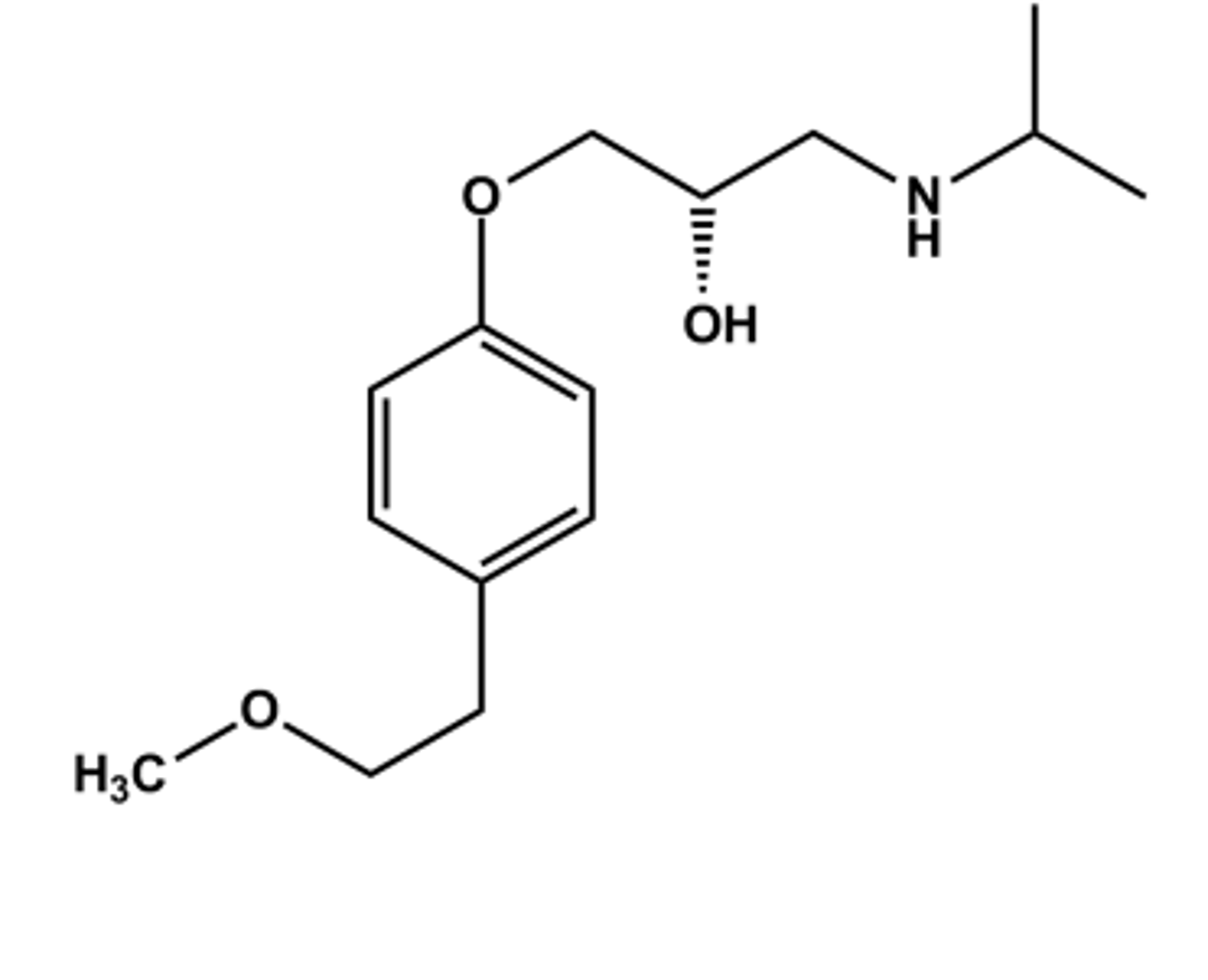 <p>LogP = 2.2; pKa = 9.7; T1/2 ca. 4 hr</p><p>Prototype β1 -selective antagonist</p><p>Note "tail" in 4 position. This confers β1 selectivity in general</p><p>Metabolized in liver by CYP2D6 and minor by CYP3A4</p><p>Serves as prototype for all other β1 - selective antagonists</p>