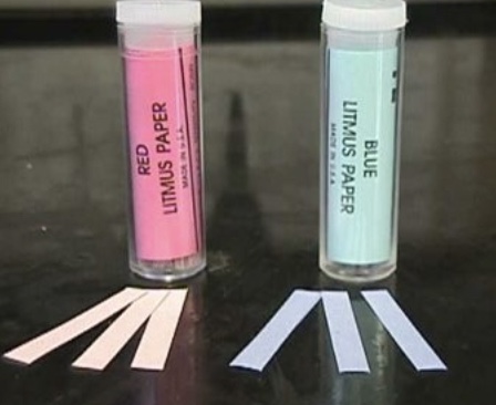 <p>RED litmus paper is used to identify bases</p><p>BLUE litmus paper is used to identify acids</p>