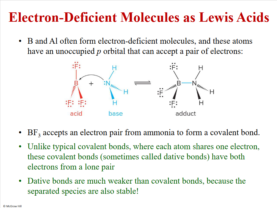 Dative bond - weaker than a covalent bond, easily broken