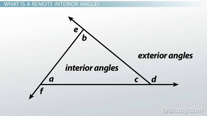 <p><strong>always</strong> equal to the sum of the two opposite interior angles of a triangle</p><p><strong>&lt;d = &lt;a + &lt;c</strong></p>
