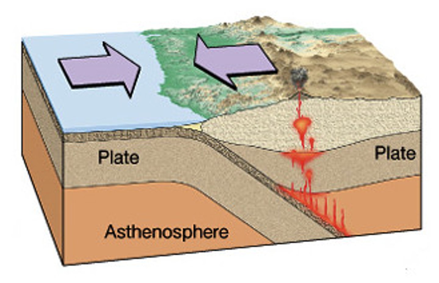 <p>2 plates coming together<br>subduction zone</p>