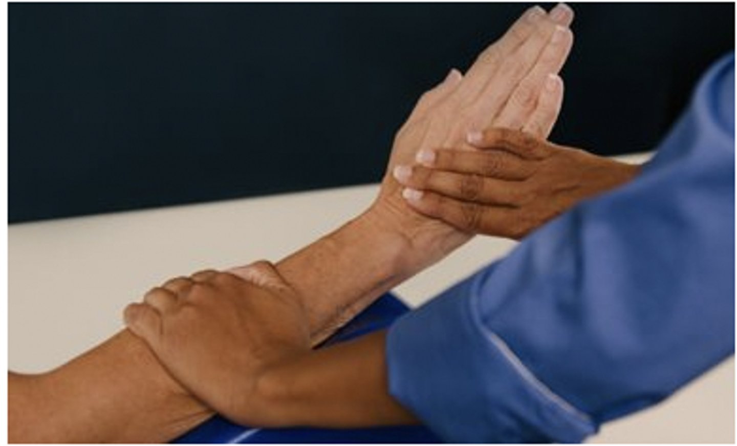 <p>Muscles: ECRL, ECRB, &amp; ECU</p><p>Patient Position: Sitting with the forearm in pronation on tabletop or forearm support; wrist in midrange extension, fingers relaxed</p><p>Stabilize: Mid-dorsal forearm stabilizing against tabletop or forearm support</p><p>Resistance: Dorsal metacarpals</p><p>Compensations: Elbow extension &amp; finger extension</p>