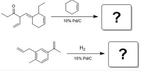 <p><span><span>Predict the product(s) and provide a fully balanced chemical equation for each of the following hydrogenation reactions.</span></span></p><p></p>