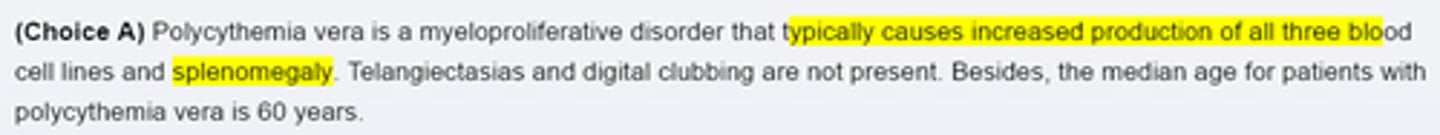 <p>OWR—Telangiectasias + Digital clubbing</p><p>PCV— ~60 y.o. + ↑ RBCs + Splenomegaly</p>