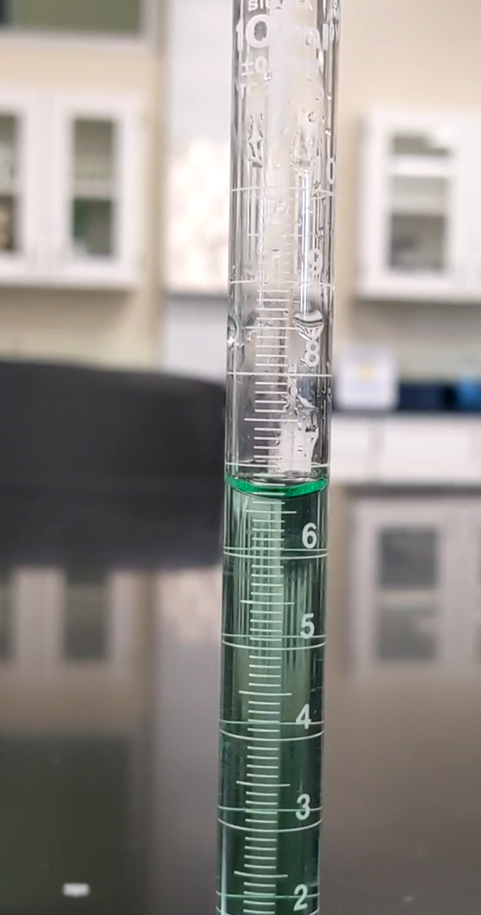 <p><span>Which of the following options is </span><strong>closest</strong><span> to the volume of solution in this 10 mL graduated cylinder?</span></p>