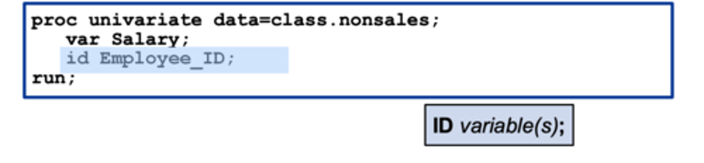 <p>displays the value of the identifying variable (or variables) in addition tot he observation number</p>