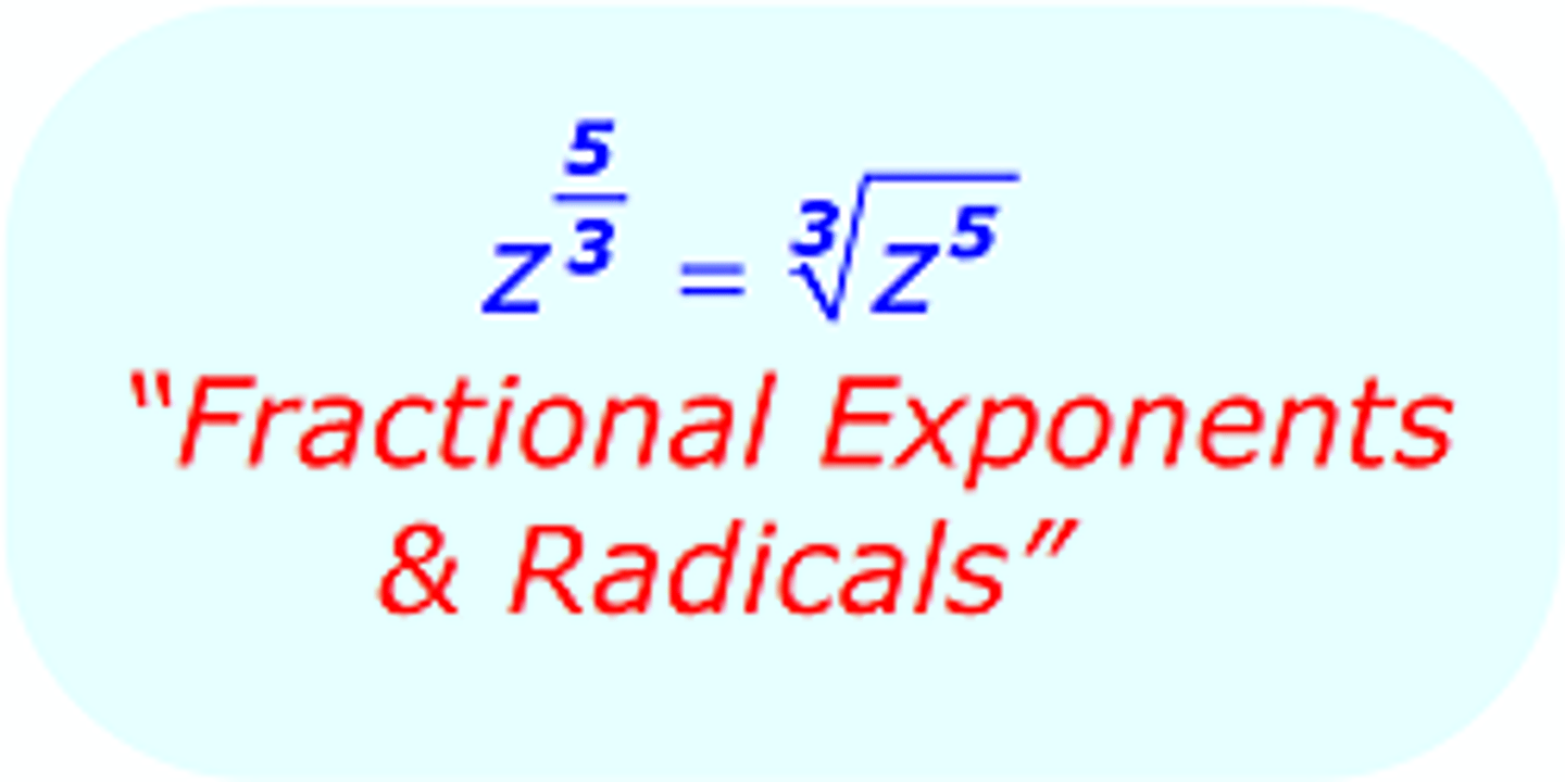 <p>A fractional exponent where the numerator indicates the exponent of the radicand and the denominator indicates the index.</p>