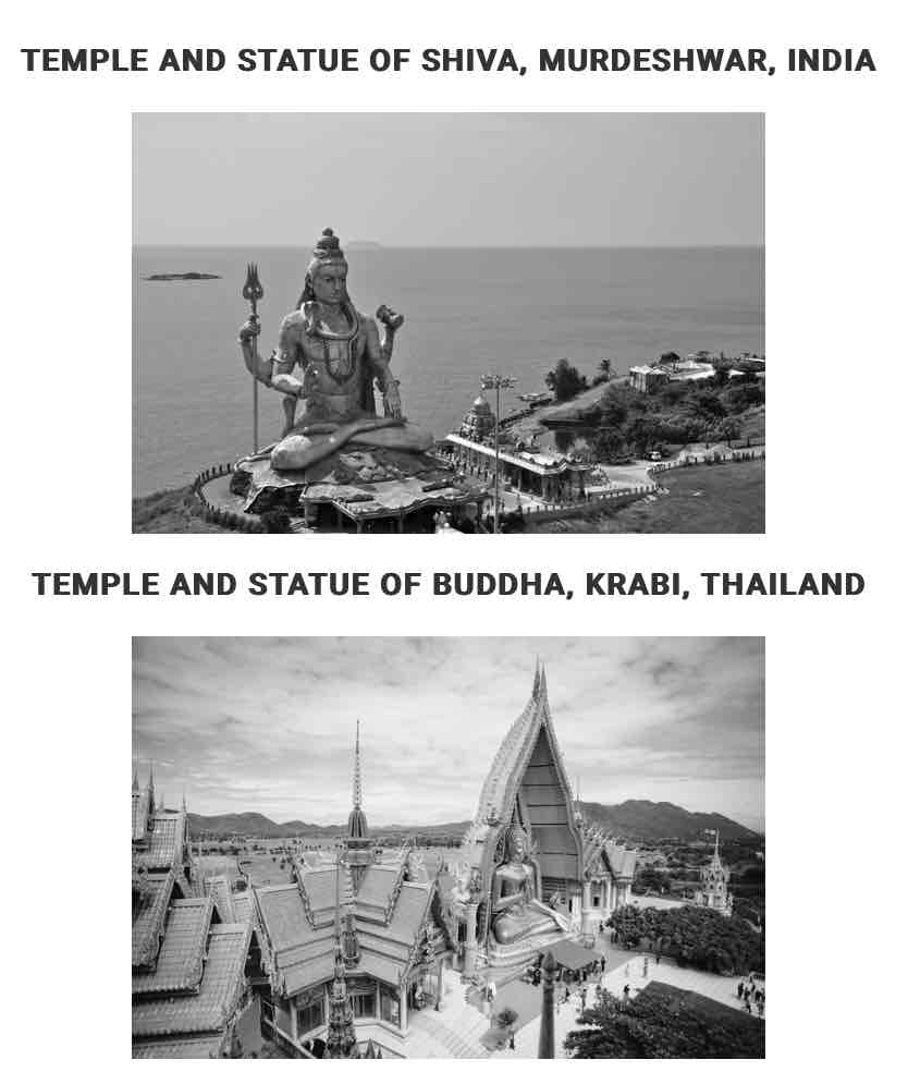 <p>The temples shown in the images, combined with the surrounding scenic physical landscape, have become centers of pilgrimage and tourism. These factors combine to result in enhanced religious expression and local</p><p><strong>A</strong></p><p>placemaking</p><p><strong>B</strong></p><p>spatial analysis</p><p><strong>C</strong></p><p>suburbanization</p><p><strong>D</strong></p><p>technological change</p><p><strong>E</strong></p><p>multiculturalism</p>