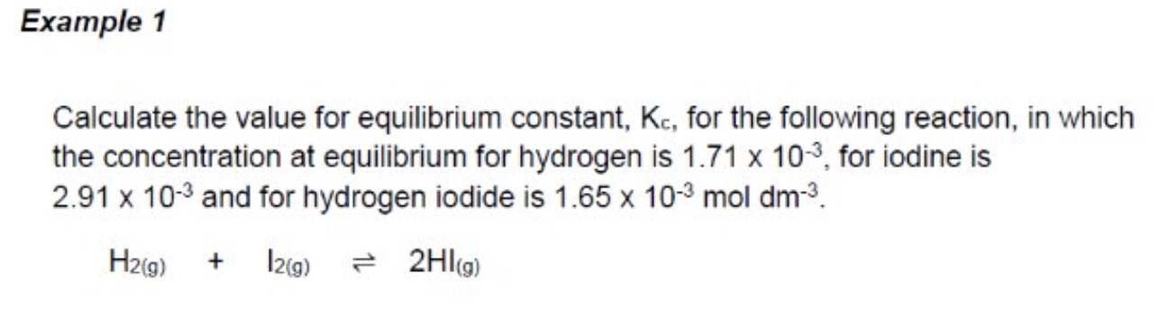 <p>calculate a value for Kc + give the units </p>