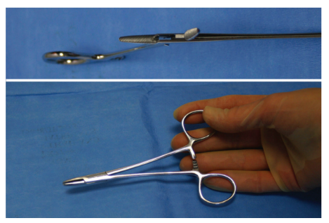 <p>Nickname: Needle Holder</p><p>Use: Holds small suture needles and works in tight places </p><p>Features: Tapered, short, and heavy jaws with cross serrations </p>