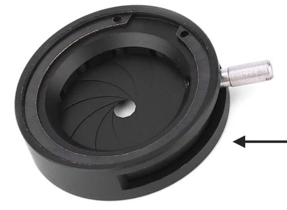 <p>It is found under the stage and is used to control the amount of light that reaches the specimen.</p>