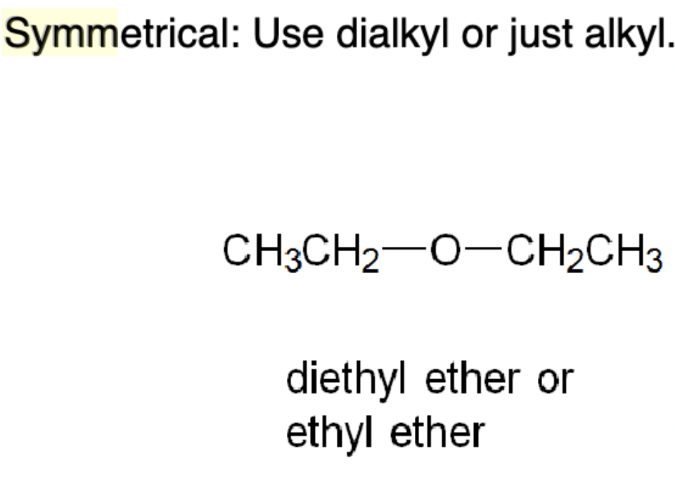 <p>An ether whose two alkyl (or aryl) groups are identical, e.g., diethyl ether.</p>