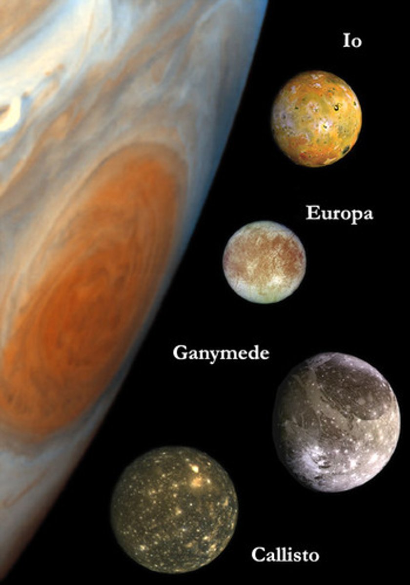 <p>Io, Europa, Callisto, and Ganymede the 4 largest moons around Jupiter.</p>