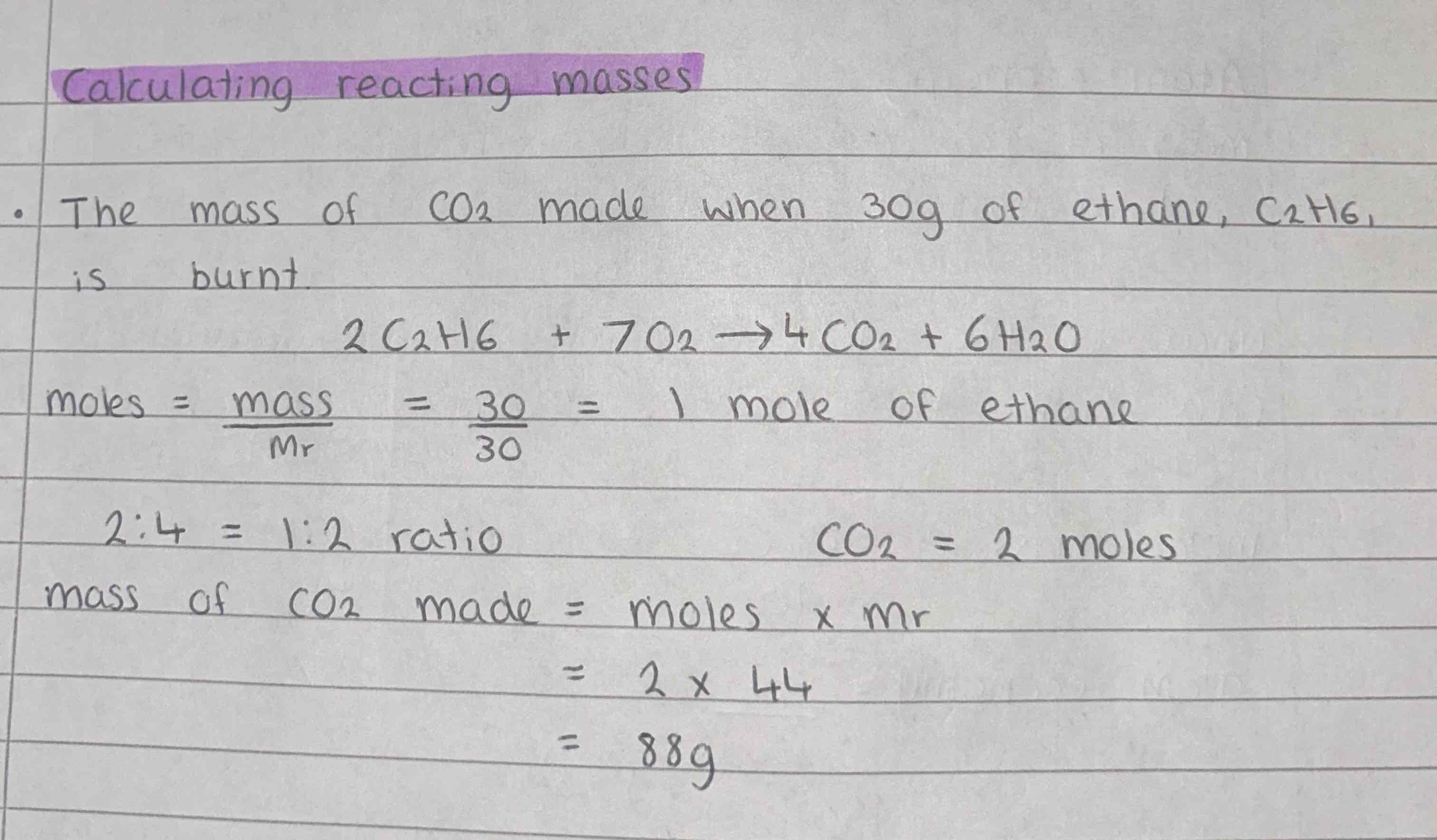 <ol><li><p>balanced equation</p></li><li><p>moles of one</p></li><li><p>ratio for moles of what we need</p></li><li><p>mass=mrxmoles</p></li></ol><p></p>