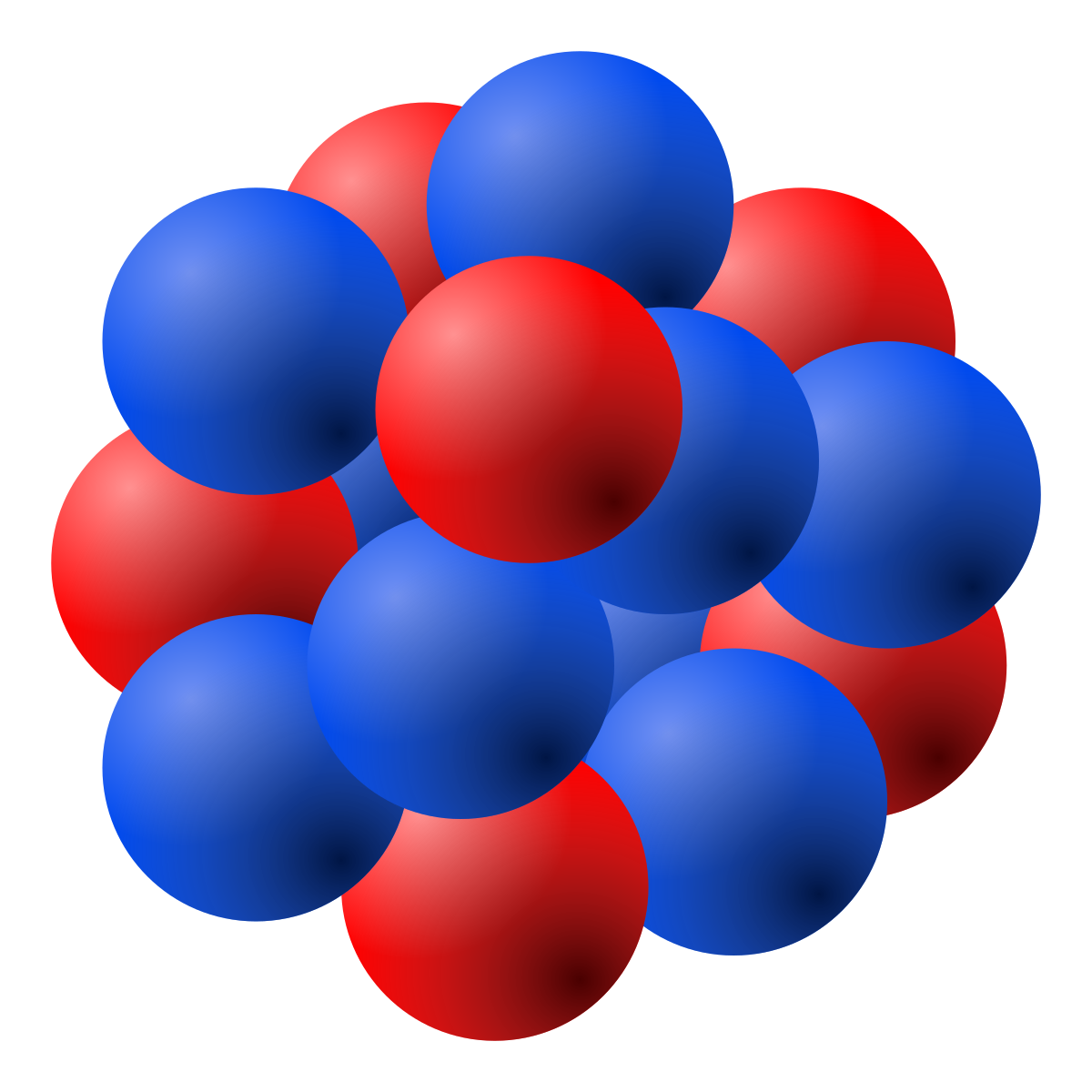 <p><span>Protonen und Neutronen, die zusammen den Kern eines Atoms bilden.</span></p>
