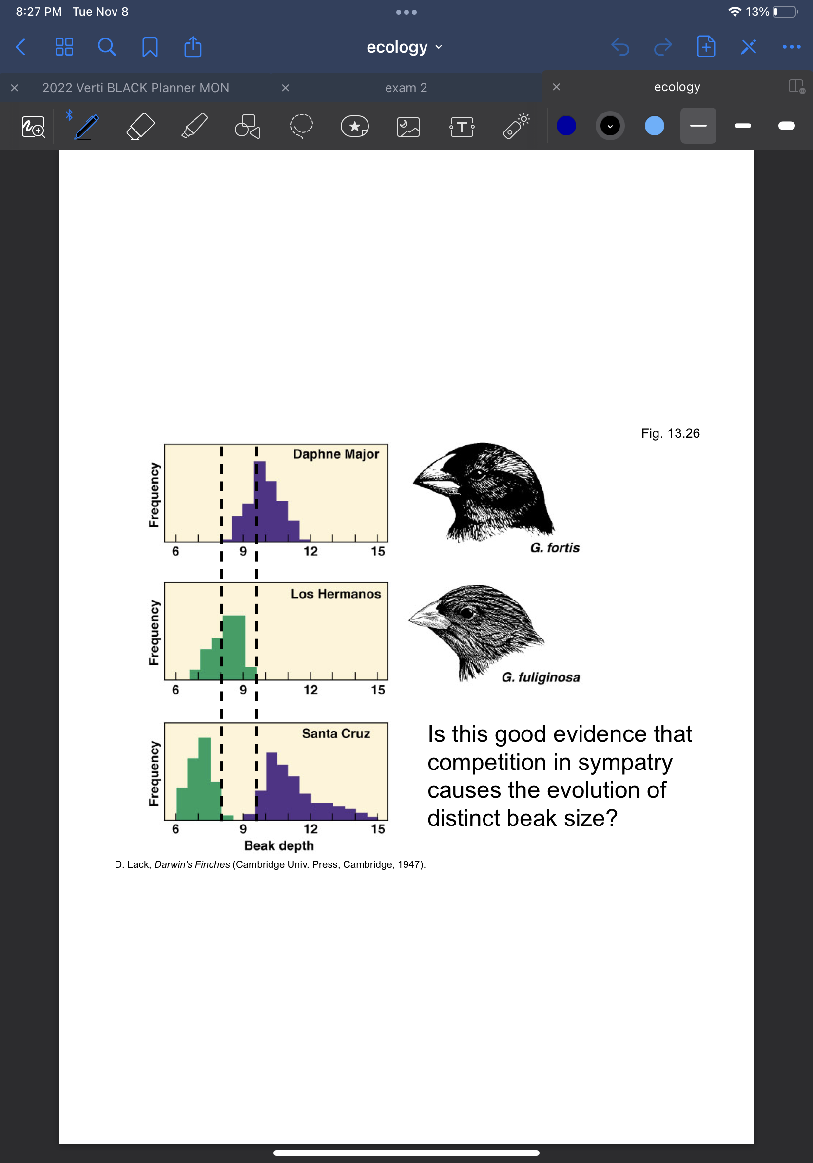 when tolerance ranges differentiate to reduce interaction
ex. there is an overlap in beak size for Galapagos ground finches but in islands where they are together, there is no overlap in beak size 