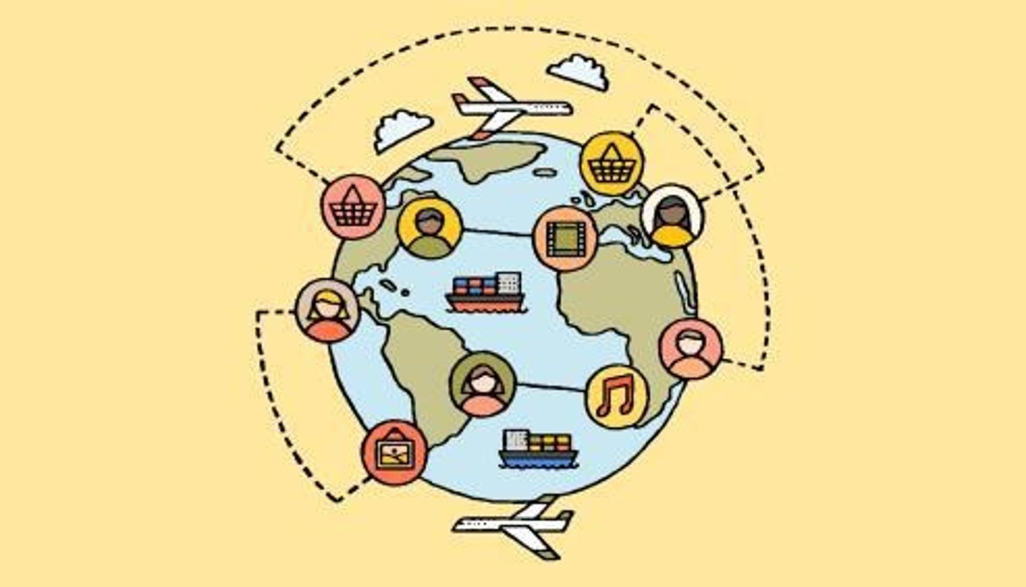 <p>The process of interaction and integration among people, companies, and governments of different nations, driven by international trade and investment and aided by information technology.</p>