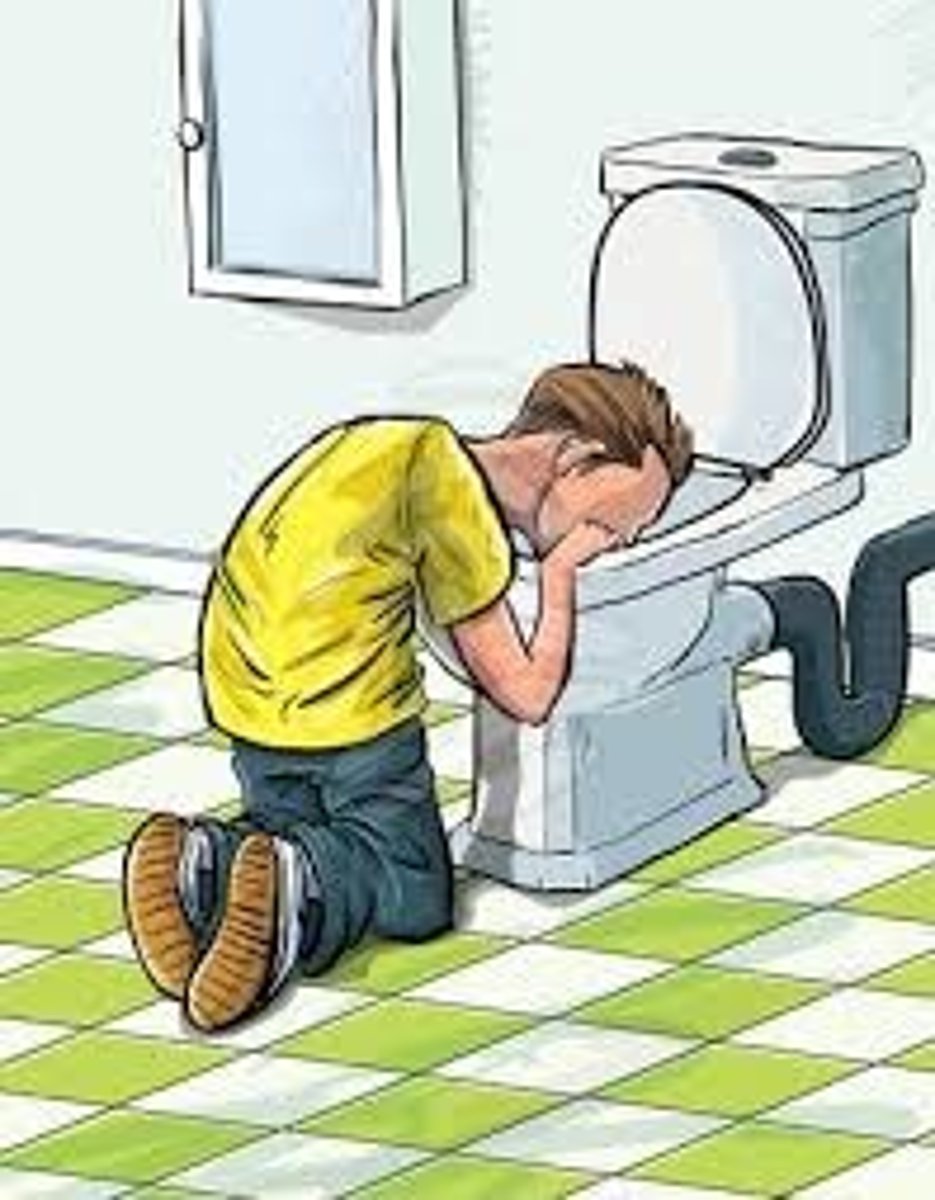 <p>forceful return of stomach contents out of mouth</p>