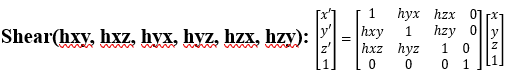 <p>Where in hxy, x = axis1 and y = axis2, “Shear along axis2 in direction of axis 1”</p>