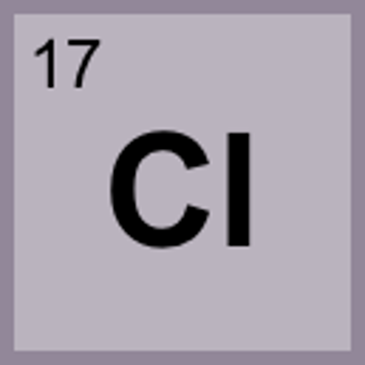 <p>Symbol: Cl<br>Atomic Mass: 35.45<br>Atomic Number: 17</p>