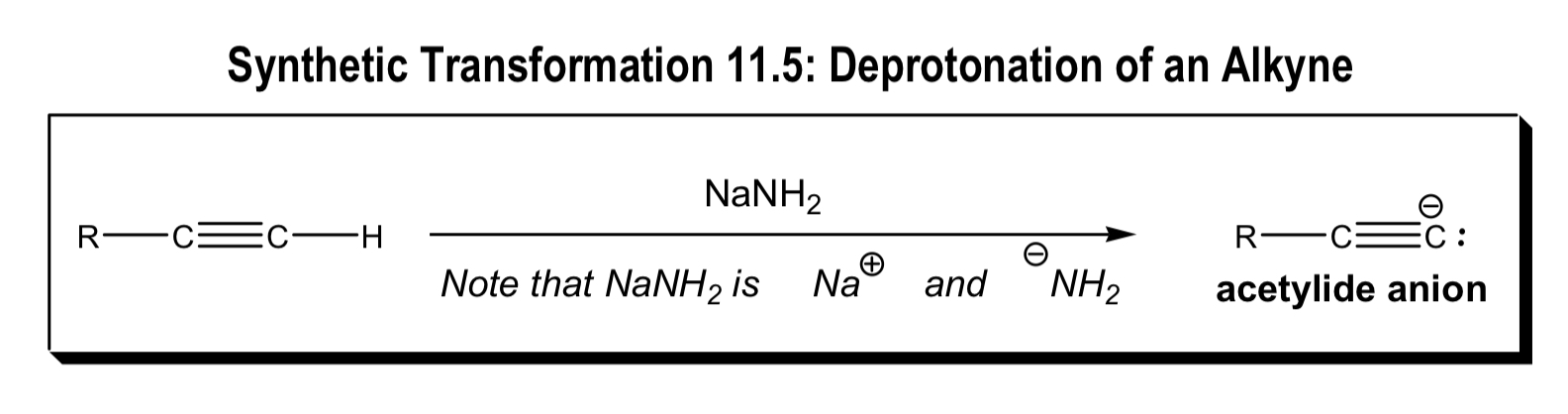 <ul><li><p>deprotonation of alkyne</p></li></ul><p></p>