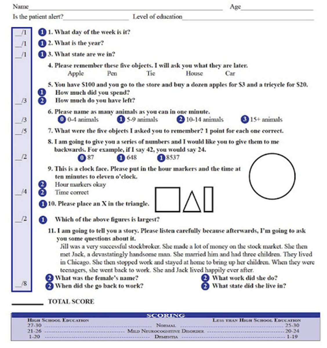 <p>screening test for cognitive impairment</p>