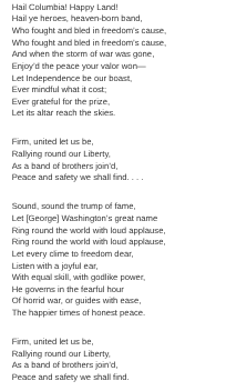 <p>Which of the following best explains the depiction of George Washington in the third verse of the song?</p>