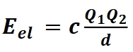 <p>Eel the potential energy and object (like an ion) experiences in an electric field. Charged particles of the opposite sign attract and the same sign repulse each other</p><p>Q is charge</p><p>d is the distance between the charged particle when Eel is positive is repulsive, Eel is negative is attractive</p>
