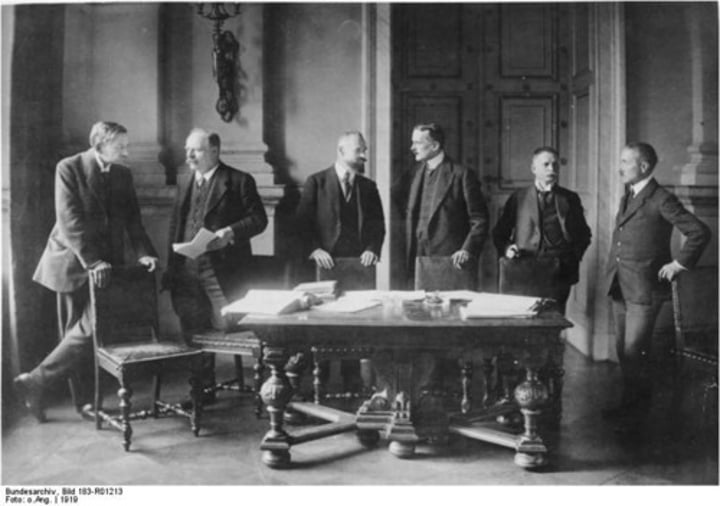 <p>Rulers and countries (not Germany and Russia) met at Versailles to negotiate the repercussions WWI; leaders included Lloyd George (Britain), Woodrow Wilson (America), Clemenceau (France) and Italy. The Treaty of Versailles was made but not agreed to be signed and the conference proved unsuccessful.</p>