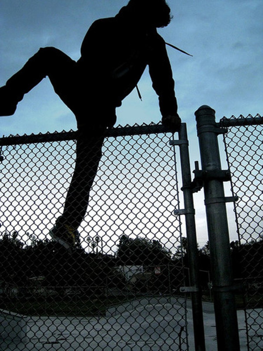 <p>(v.) to violate, trespass, go beyond recognized bounds</p><p>Synonyms: encroach, impinge, intrude</p><p>Antonyms: stay in bounds, comply</p>