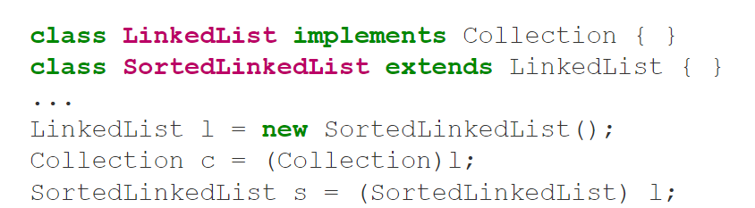* Casting doesn’t do anything at runtime! (except for checks and exceptions for downcasts)​
* l, c, and s are all references to exactly the same object​