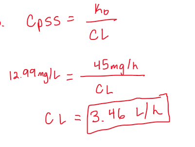 <p>CL= 3.46 L/h</p>