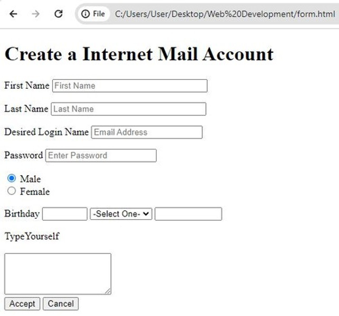 <p>Elements that allow the user to enter information in a form, like text fields, textarea fields, drop-down menus, radio buttons, and checkboxes.</p>