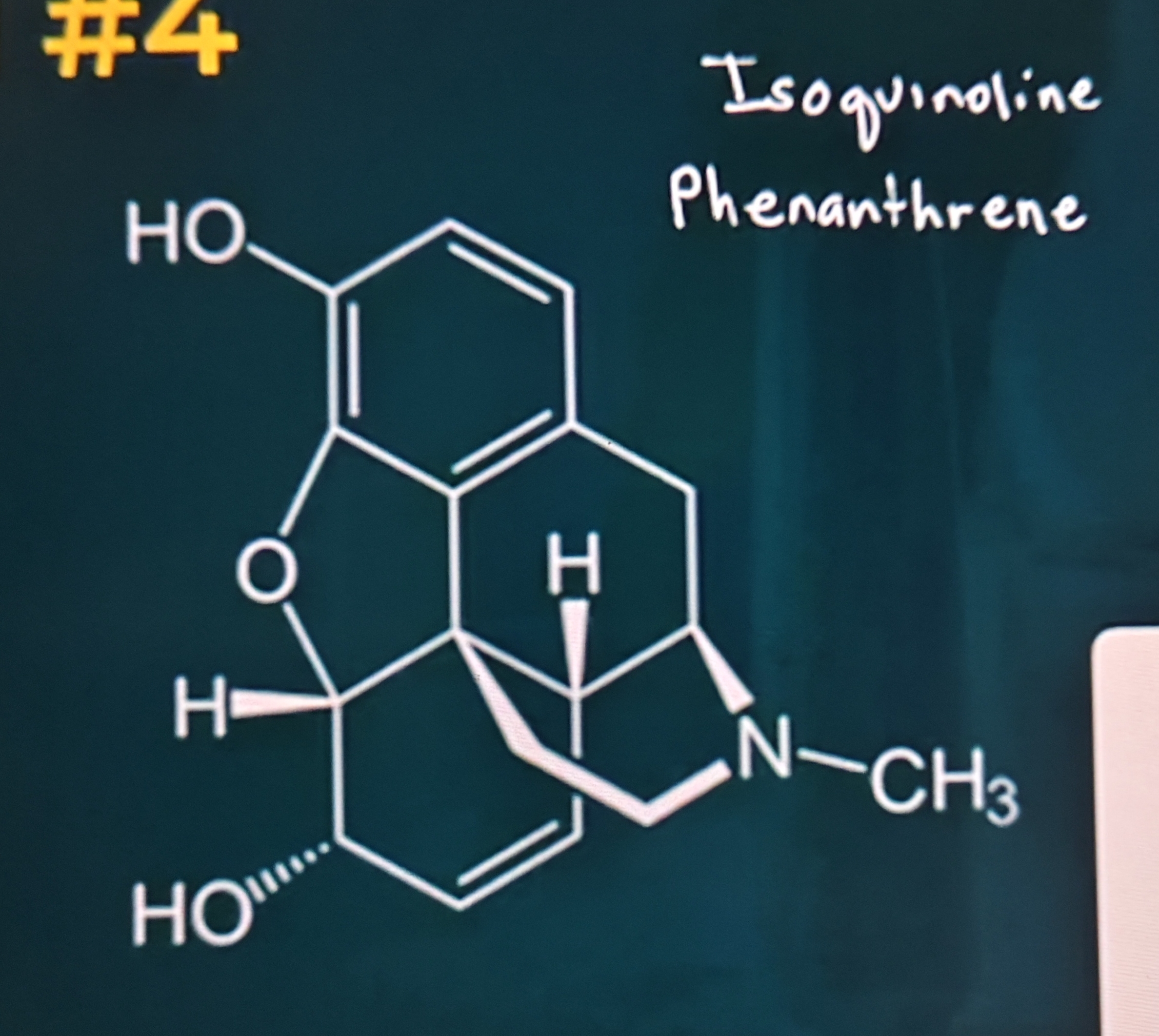 <p>Determine the names of these alkaloids: Refer to the picture</p><p>A. Caffeine - Purine</p><p>B. Cocaine - Tropane</p><p>C. Reserpine - Indole</p><p>D. Morphine - Isoquinoline</p>