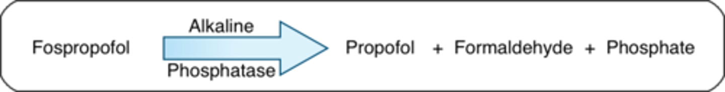 <p>propofol, formaldehyde, and phosphate</p><p>-Formaldehyde is metabolized in the liver to formate and excreted in the urine</p>
