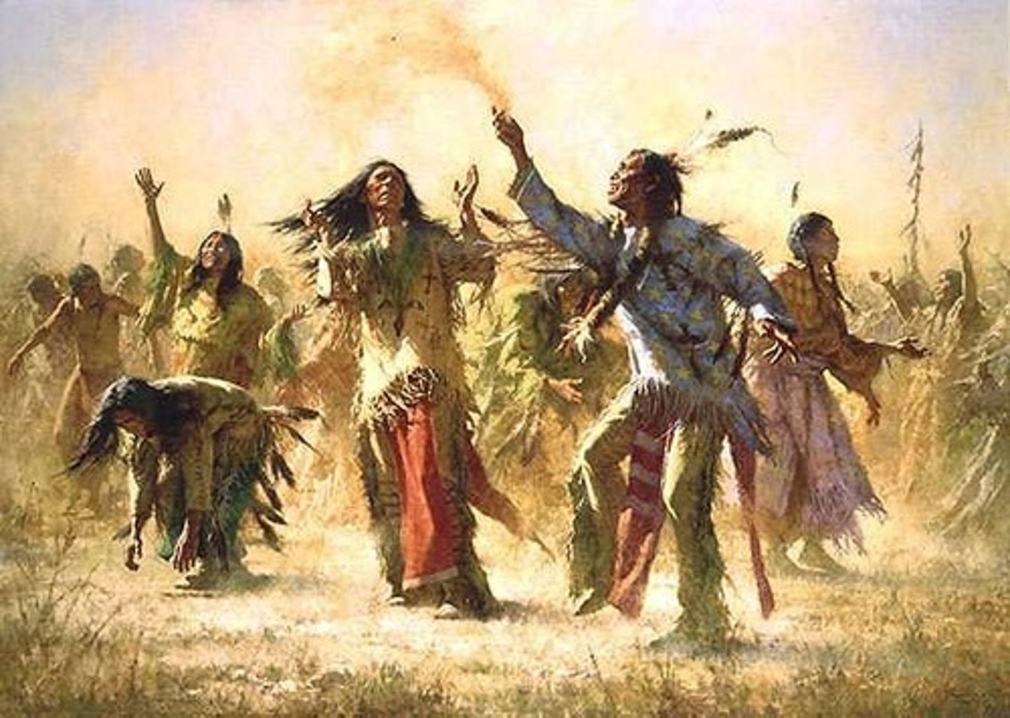 <p>At the Lakota Sioux reservation, the Lakota were ordered to stop the Ghost Dance - a prayer to their gods to get of white man. Many unarmed Lakota were killed in the final Native American resistance.</p><p>Indians were defeated by -</p><p>1. White man’s diseases</p><p>2. Wars</p><p>3. Buffalo extermination</p><p>4. Loss of their land to White settlement</p><p>5. The railroad</p>