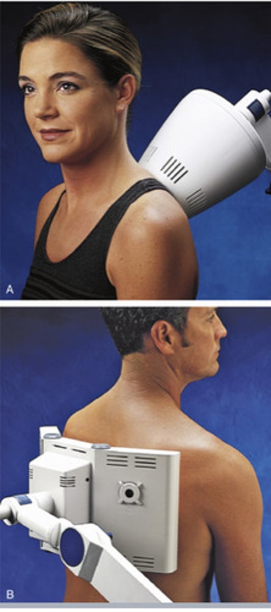 <p>Essentially large Static Ultrasound. <span>main difference is diathermy covers a larger area than US while also being able to penetrate deep tissue unlike hot packs.</span></p><p>Application of shortwave appxt 1.8-30MHz Frequency and 3-200m wavelength.</p>