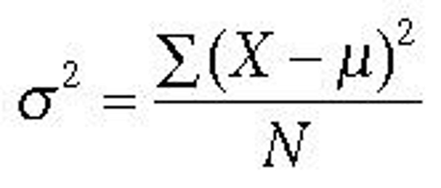 <p>this measures the spread of the data</p><p>to calculate this</p><p>you take away the mean from the sample, then square the result. do this for every one and then divide by how many you just did</p>