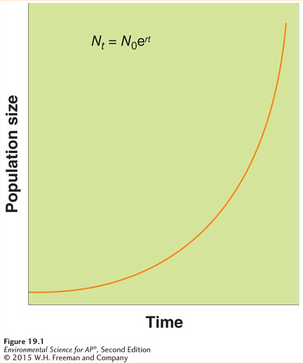 <p><span style="background-color: transparent;"><span>A growth model that estimates a population’s </span><strong><span>future size (</span><em><span>N</span><sub><span>t </span></sub></em><span>)</span></strong><span>&nbsp;</span></span><br><span style="background-color: transparent;"><span>after a period of </span><strong><span>time (</span><em><span>t</span></em><span>)</span></strong><span>,&nbsp;</span></span><br><span style="background-color: transparent;"><span>based on the </span><strong><span>intrinsic growth rate (</span><em><span>r</span></em><span>)</span></strong><span> <br>and the number of </span><strong><span>reproducing individuals</span></strong><span> currently in the population </span><strong><span>(</span><em><span>N</span><sub><span>0</span></sub></em><span>). </span></strong></span></p><p><span style="background-color: transparent;"><strong><span>(</span><em><span>N</span><sub><span>t</span></sub><span> = N</span><sub><span>0</span></sub><span>e</span><sup><span>rt</span></sup></em><span>)</span></strong></span></p>