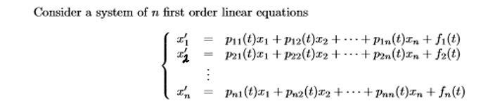 <p>When is a system of n first order linear equations homogenous vs nonhomogenous?</p>
