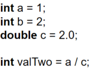 <p>What is the value of valTwo after these lines are executed?</p><p></p><p>a) 0.5</p><p>b) 0</p><p>c) 0.0</p><p>d) none of the above</p>