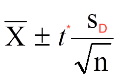 <p>x-bar <span><span>± t* sD/</span></span><span>√n</span></p>