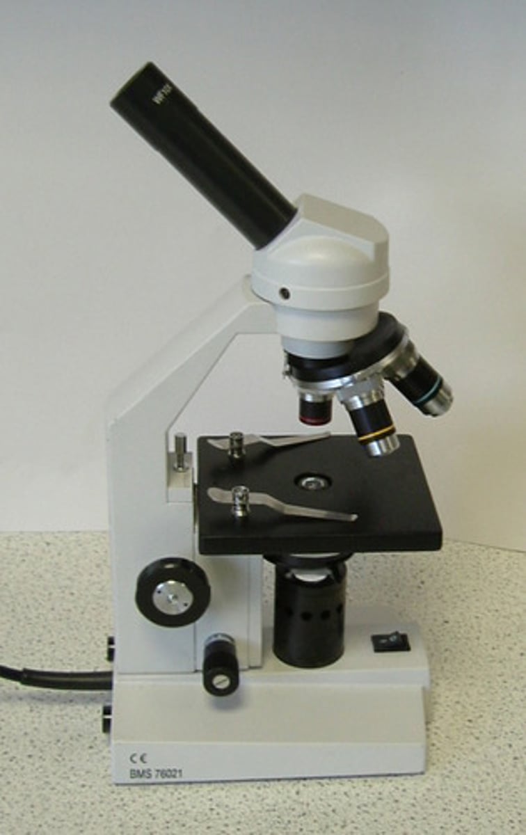 <p>device that produces magnified images of structures that are too small to see with the unaided eye</p>