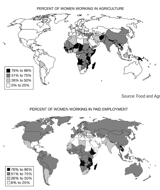 <p>Compare the two maps and examine the data for Africa, the Middle East, and South Asia. Which of the following statements is supported by the comparison of the two maps?</p>