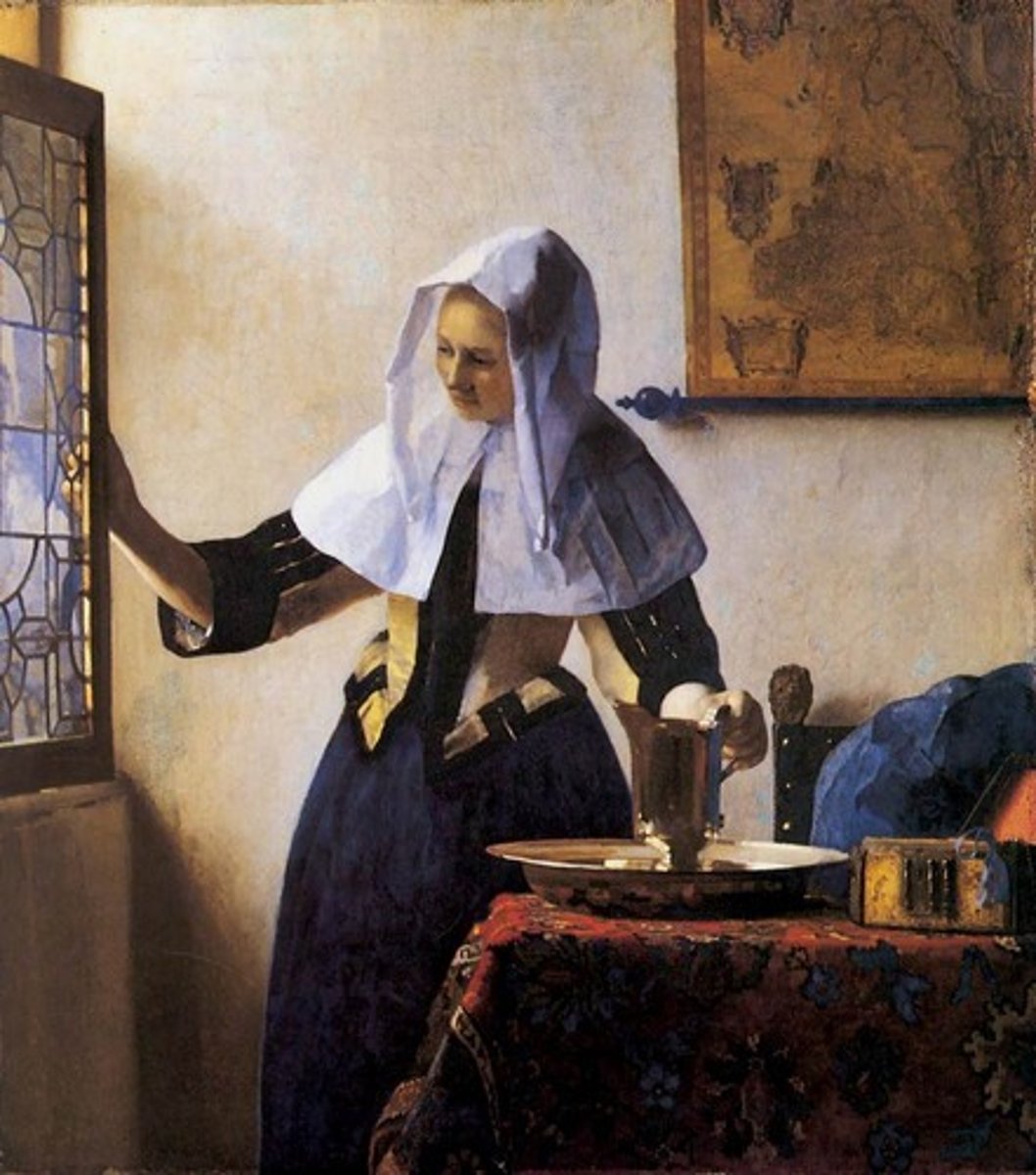 <p>Woman Holding Water Pitcher by</p>